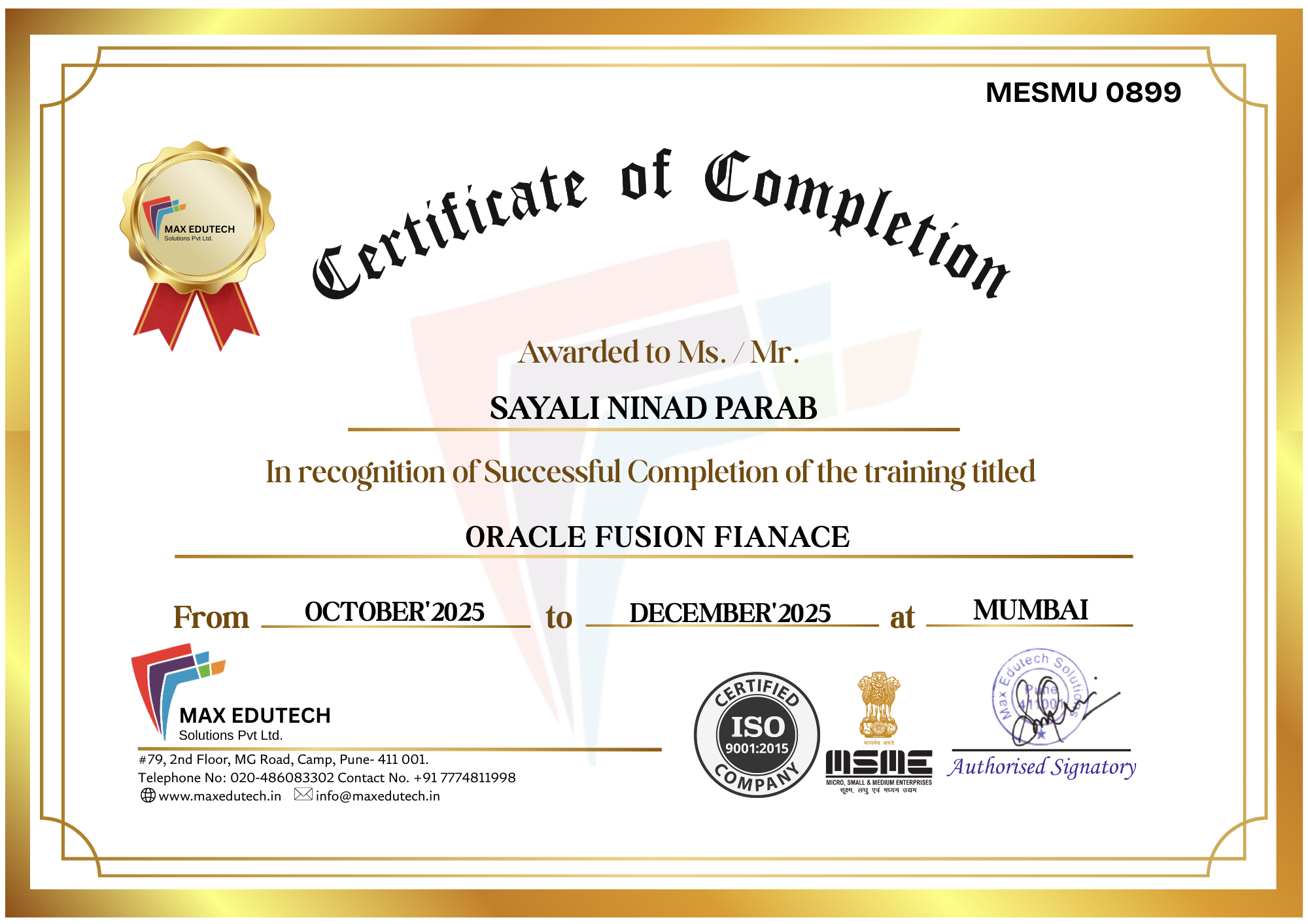 Maxxedutecch Certificate